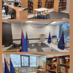 Kolaż zdjęć przedstawiających nową salę biblioteczną